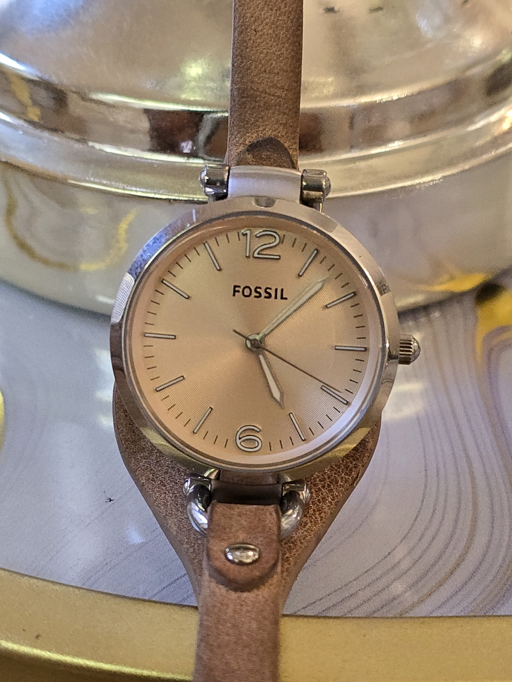 Fossil Women's Tan Leather Strap Watch - Classic Beige Dial